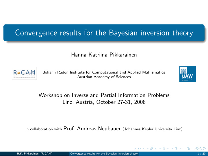 convergence results for the bayesian inversion theory