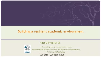 Paola Inverardi  Software Engineering and Architecture Group  Dipartimento di Ingegneria e Scienze