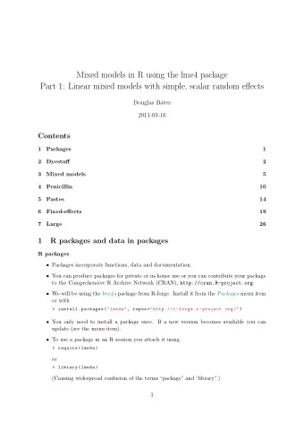 Mixed models in R using the lme4 package  Part 1: Linear mixed models with simple, scalar random