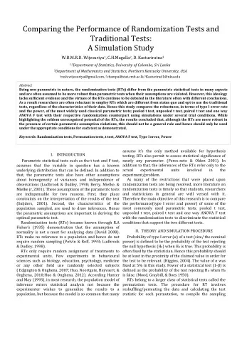 Comparing the Performance of Randomization Tests and  Traditional Tests:  A Simulation Study