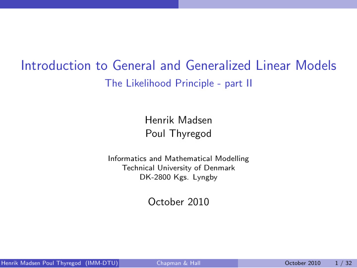 introduction to general and generalized linear models