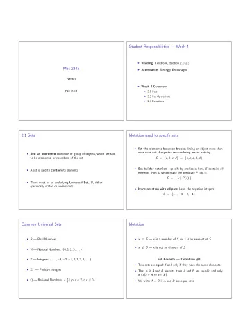 Student Responsibilities  Week 4  Reading : Textbook, Section 2.12.3  Mat 2345