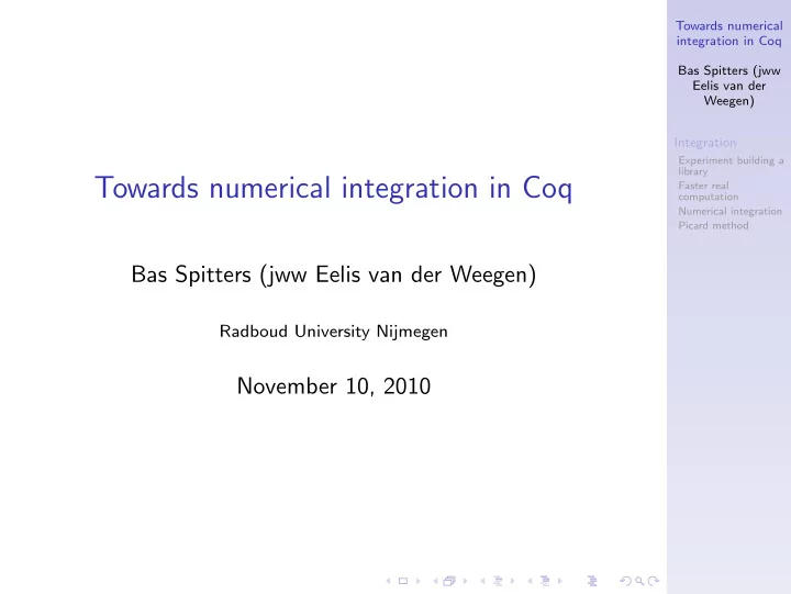towards numerical integration in coq