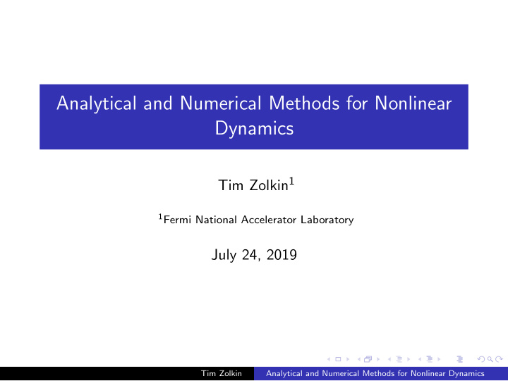 analytical and numerical methods for nonlinear dynamics