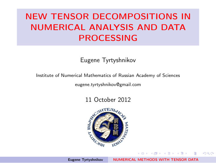 new tensor decompositions in numerical analysis and data