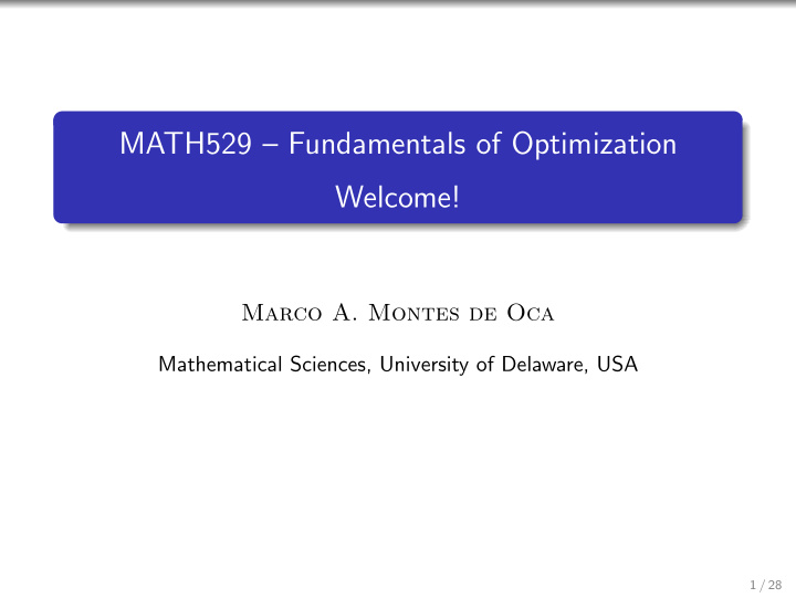 math529 fundamentals of optimization welcome