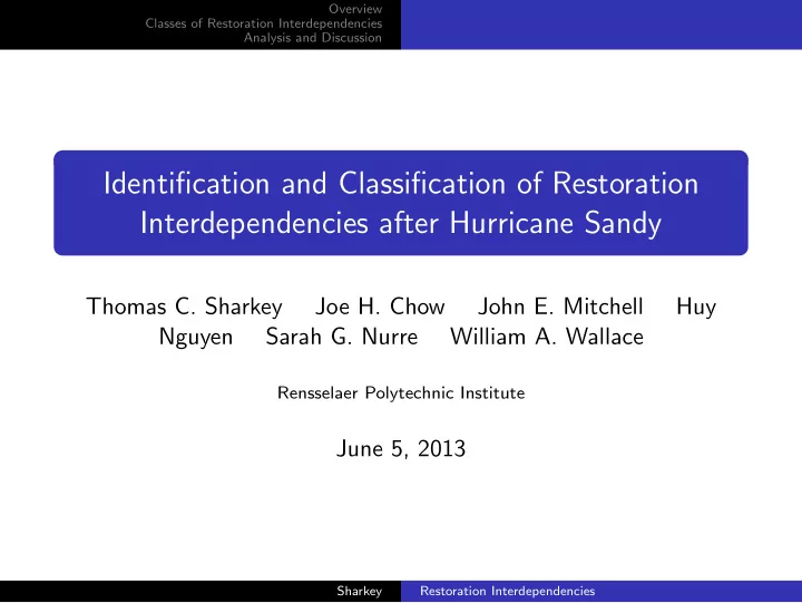 identification and classification of restoration