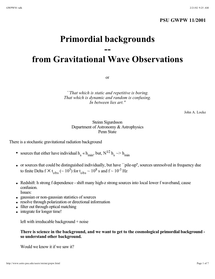 primordial backgrounds from gravitational wave