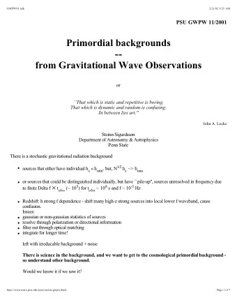Primordial backgrounds  --  from Gravitational Wave Observations  or  ``That which is static and