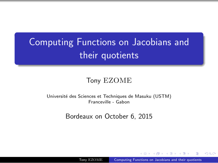 computing functions on jacobians and their quotients