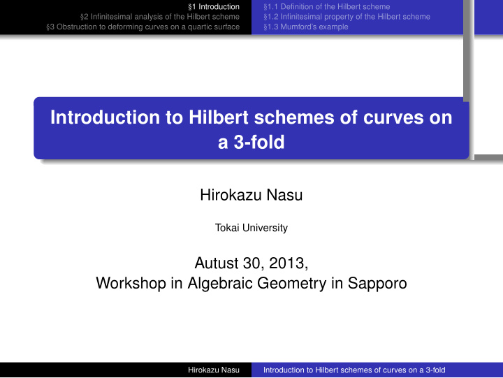 introduction to hilbert schemes of curves on a 3 fold