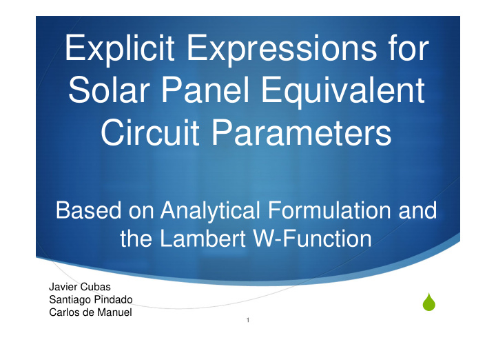 explicit expressions for solar panel equivalent circuit