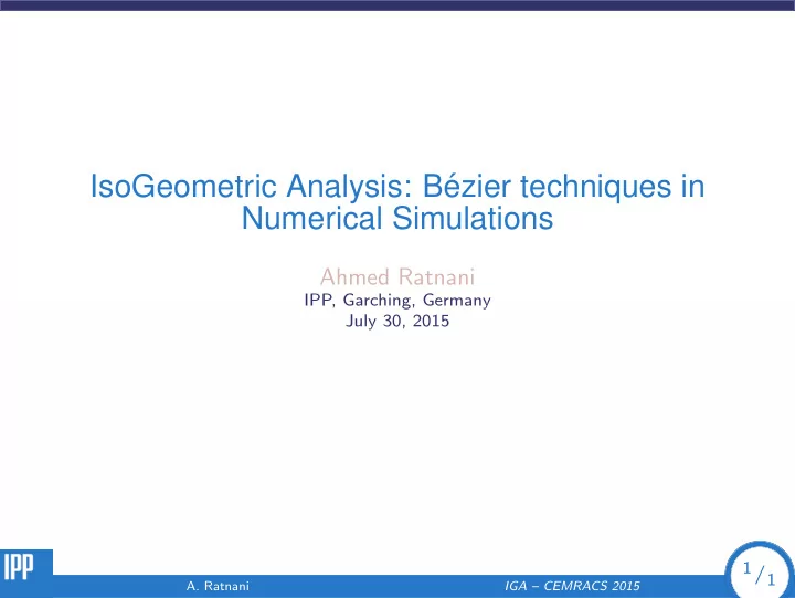 isogeometric analysis b ezier techniques in numerical
