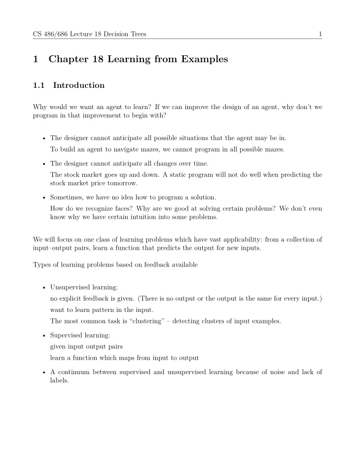 chapter 18 learning from examples 1