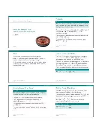 Probability  MDM4U: Mathematics of Data Management  Recap  Determine the probability of drawing an