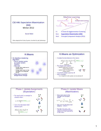 Machine Learning  Supervised Learning  Unsupervised Learning CSE 446: Expectation Maximization