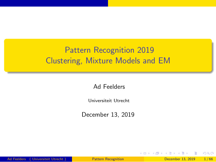 pattern recognition 2019 clustering mixture models and em