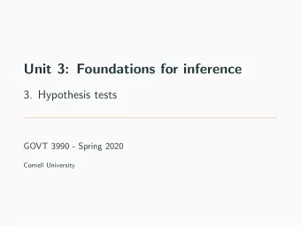 Unit 3: Foundations for inference  3. Hypothesis tests  GOVT 3990 - Spring 2020  Cornell University