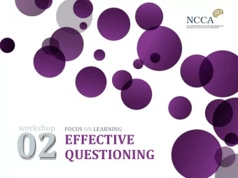 02  02  FOCUS ON LEARNING  EFFECTIVE  QUESTIONING  Learning intentions  for this workshop  You