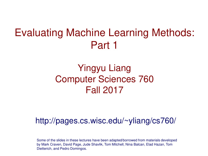 evaluating machine learning methods