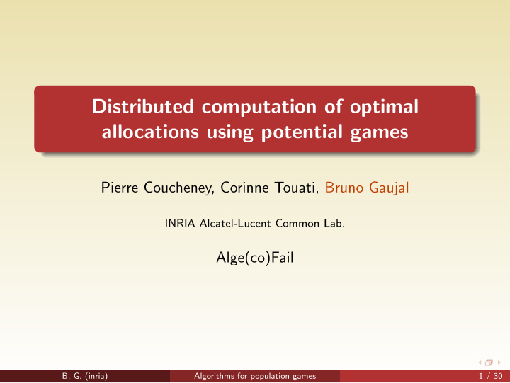 distributed computation of optimal allocations using