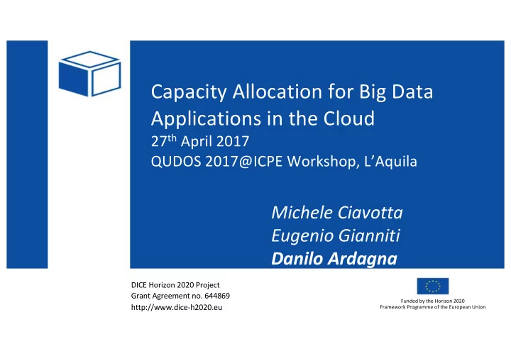 capacity allocation for big data applications in the cloud
