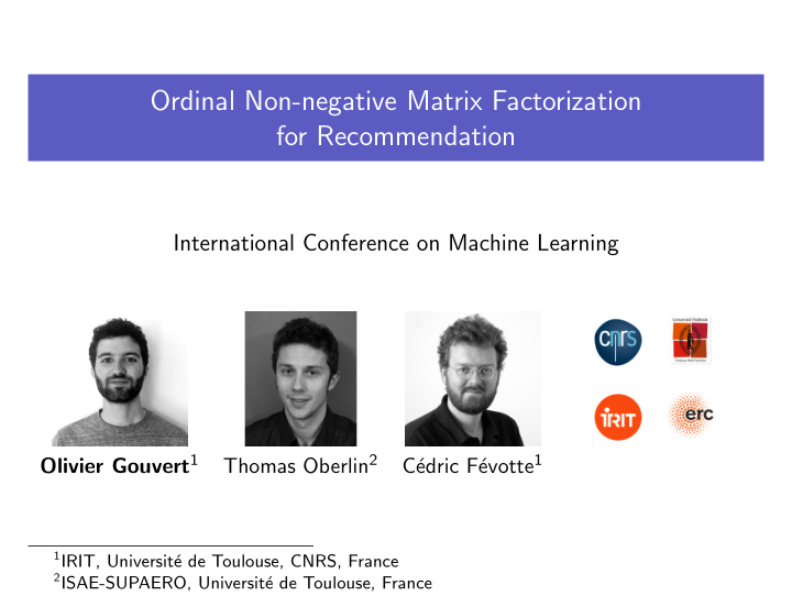 ordinal non negative matrix factorization for