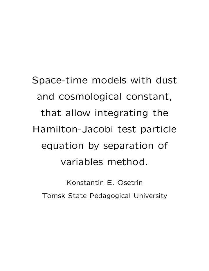 space time models with dust and cosmological constant