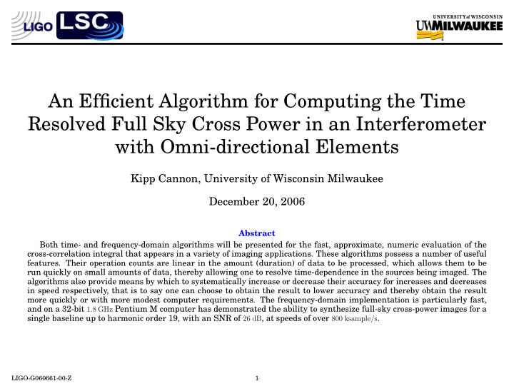 an efficient algorithm for computing the time resolved