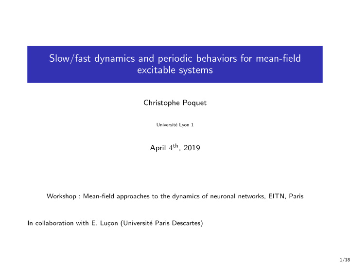 slow fast dynamics and periodic behaviors for mean field