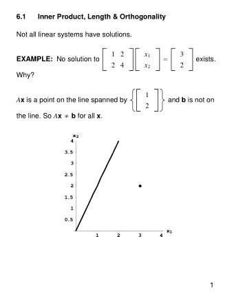 6.1  Inner Product, Length &amp; Orthogonality  Not all linear systems have solutions.  1 2  3 x 1