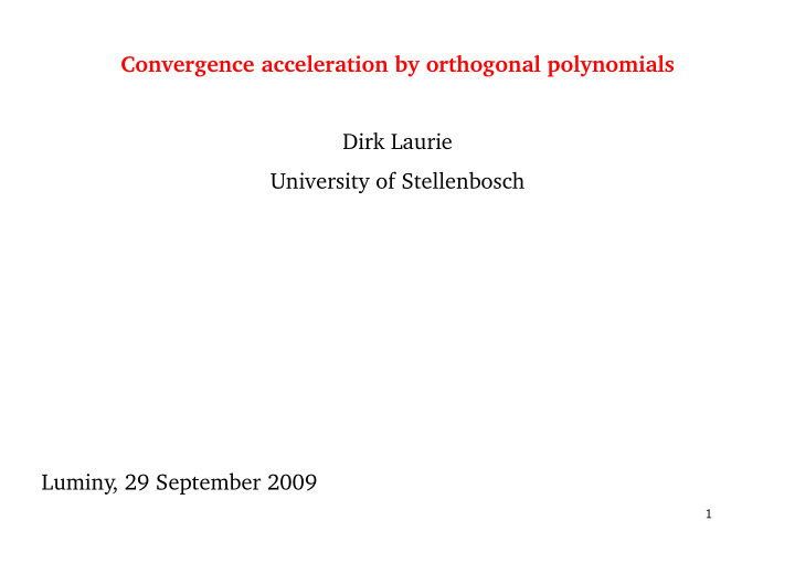 convergence acceleration by orthogonal polynomials dirk
