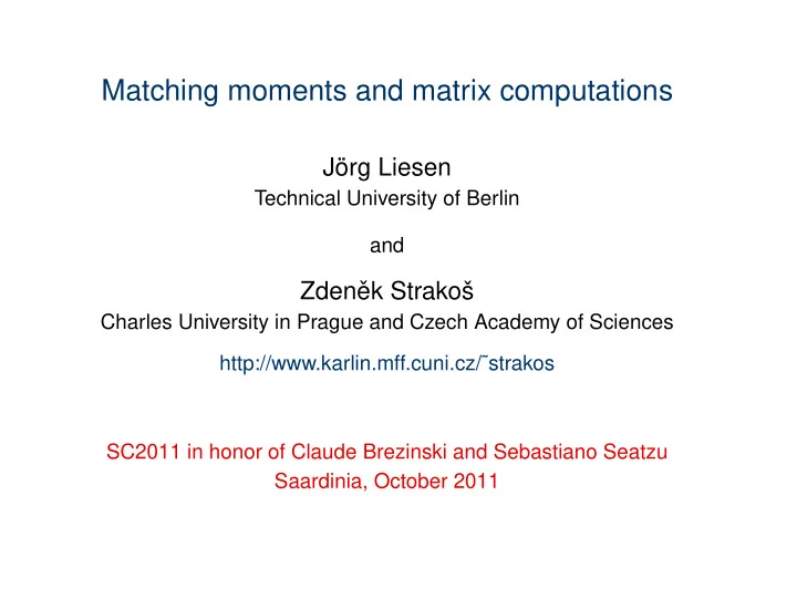 matching moments and matrix computations