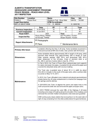Maintenance Items  Landslide affecting the Hwy 2 off-ramp. Active landslide movement is  Primary