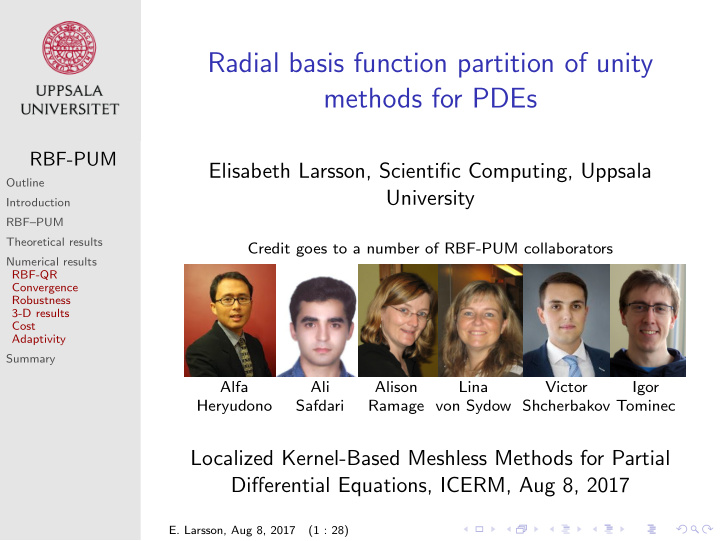 radial basis function partition of unity methods for pdes