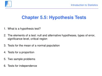 Chapter 5.5: Hypothesis Tests  1. What is a hypothesis test?  2. The elements of a test: null and