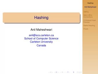 Hashing  Connections  2-Universal Hash  Function  Perfect Hashing  Anil Maheshwari  Proofs