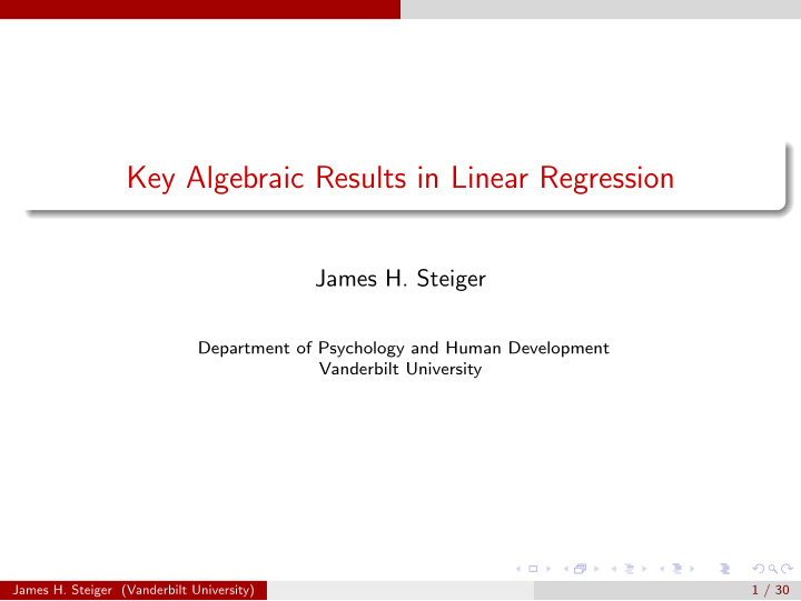 key algebraic results in linear regression