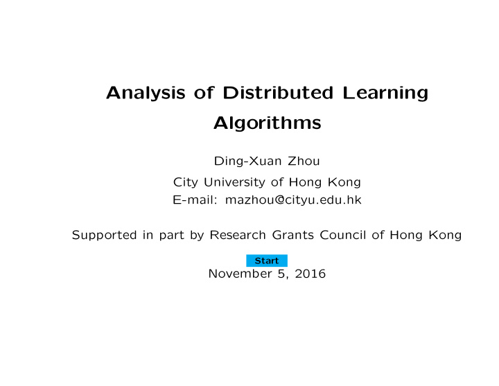 analysis of distributed learning algorithms