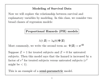 Modeling of Survival Data  Now we will explore the relationship between survival and  explanatory