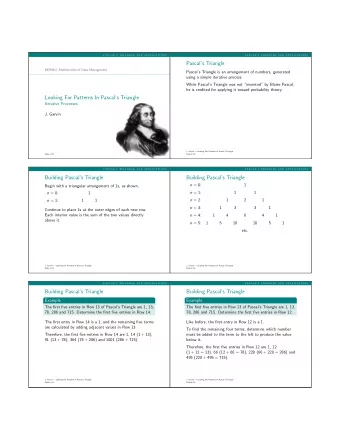Pascals Triangle  MDM4U: Mathematics of Data Management  Pascals Triangle is an arrangement