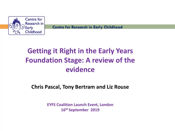 getting it right in the early years