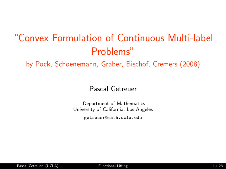 convex formulation of continuous multi label problems