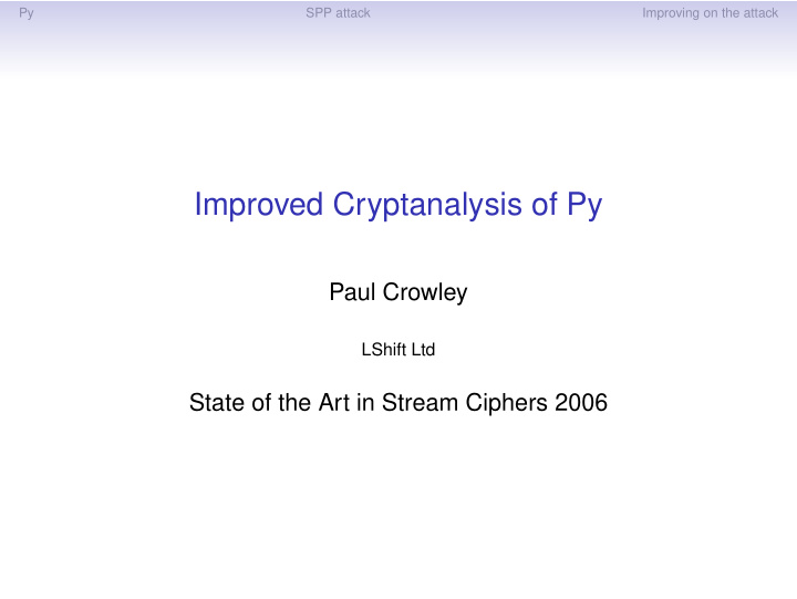 improved cryptanalysis of py