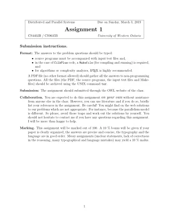 Assignment 1  CS4402B / CS9635B  University of Western Ontario  Submission instructions. Format: