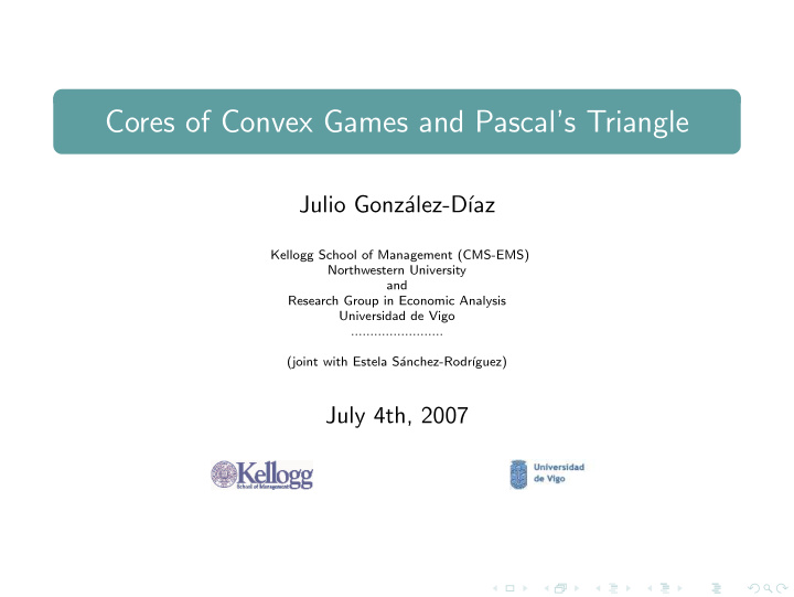 cores of convex games and pascal s triangle