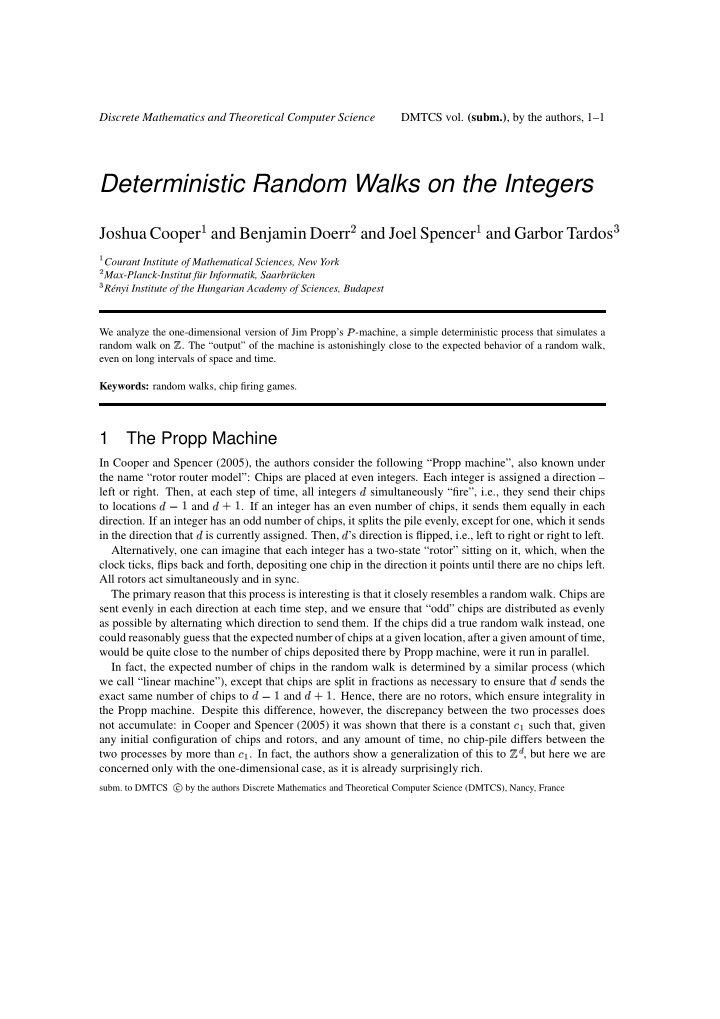 deterministic random walks on the integers