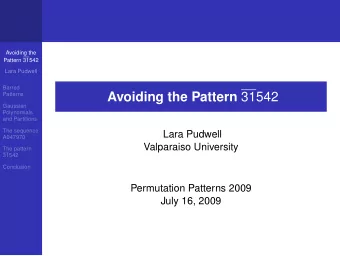 Avoiding the Pattern 31542  Patterns  Gaussian  Polynomials  and Partitions  The sequence  Lara