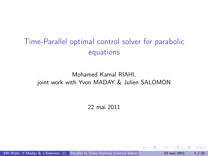 time parallel optimal control solver for parabolic