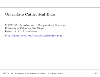 Univariate Categorical Data  MATH 185  Introduction to Computational Statistics  University of